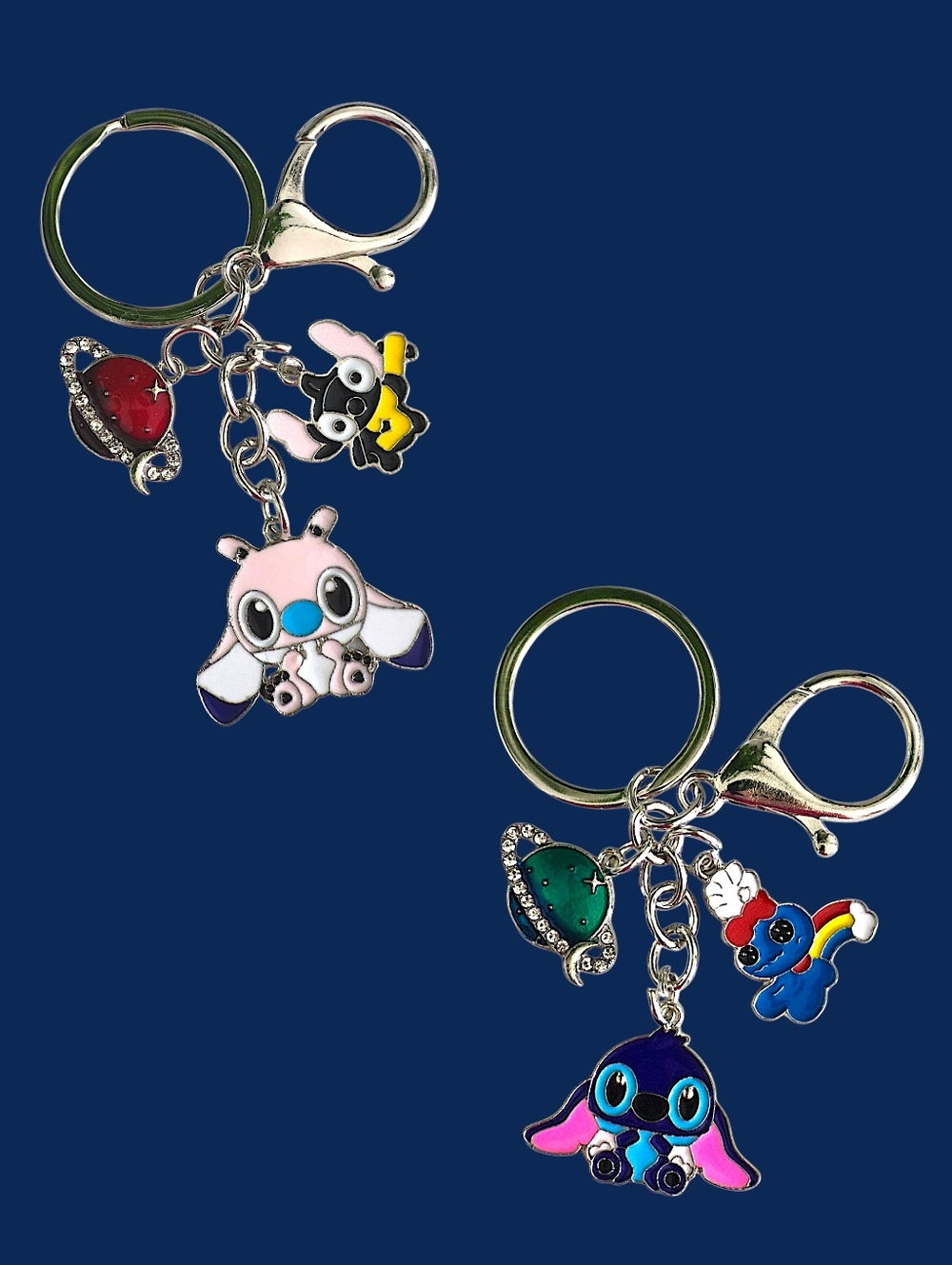 Disney Stitch & Friends Character Bag Charm / Keychain with Charms - Set of 2